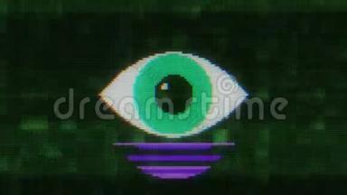 像素眼符号在故障液晶显示屏显示背景动画无缝环新质量通用关闭